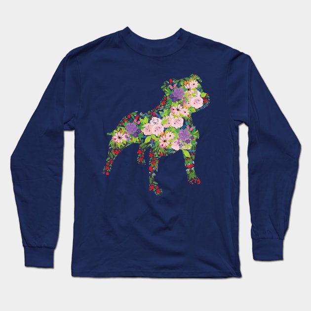 Floral Staffordshire Bull Terrier Long Sleeve T-Shirt by tribbledesign